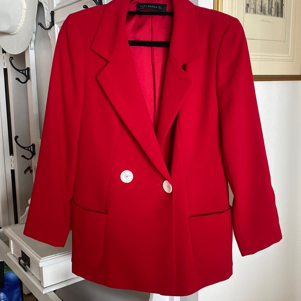 Red Zara double breasted blazer barely worn